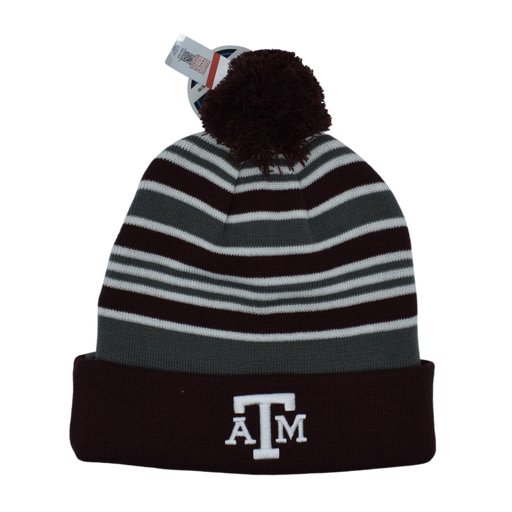 Top of the World Texas A&M Aggies‎ Striped Beanie Pom Knit Hat Cap NWT NCAA